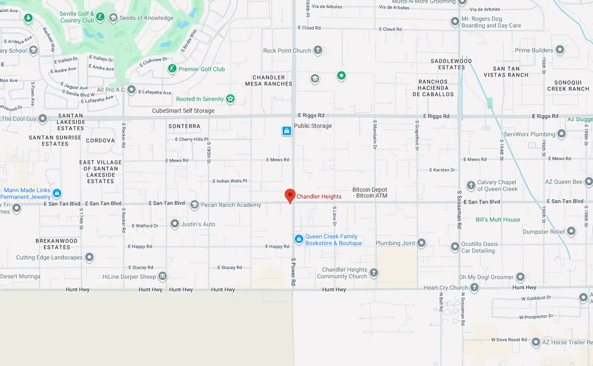A Screenshot from Google Maps of the Chandler Heights, AZ Area that Shamrock Heating & Cooling does HVAC Service in.