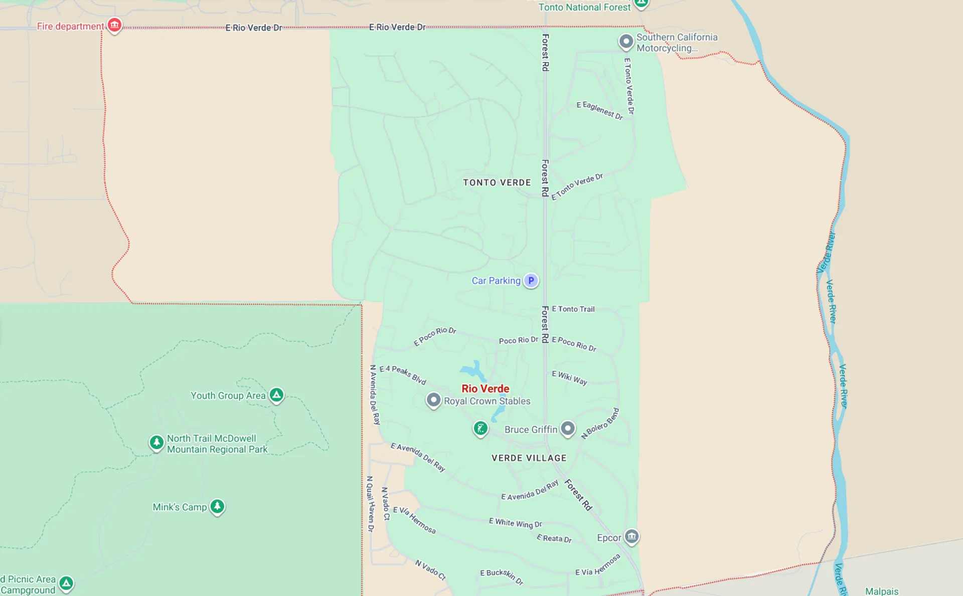 A Screenshot from Google Maps of the Rio Verde, AZ Area that Shamrock Heating & Cooling does HVAC Service in.